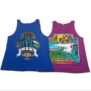 Vtg 80s T Shirt Lot Surf Vacation Beach Sporty Colorful Tank Top Mens Large Blue